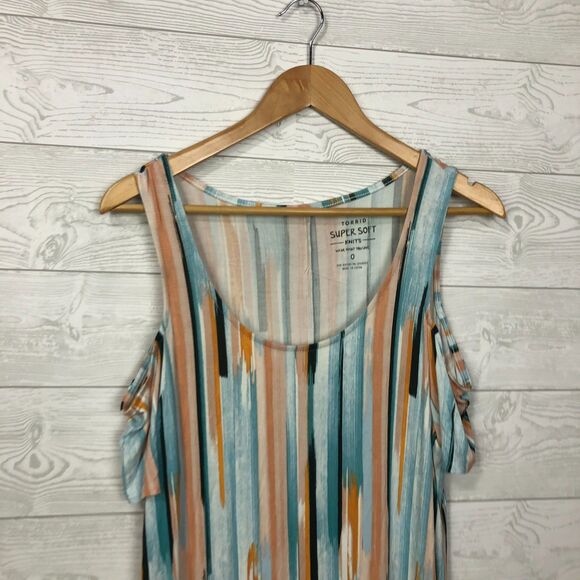 Torrid Women's Printed Maxi Super Soft Cold Shoulder Dress Casual Size 0/Large - Picture 2 of 4